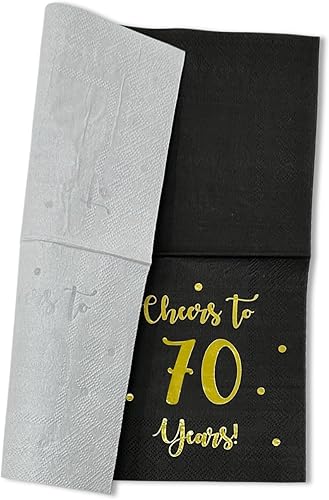 Miniatura 7 de Servilletas de cóctel de Cheers to 70 años, decoraciones de feliz cumpleaños 70 para hombres y mujeres, decoraciones de fiesta de aniversario de