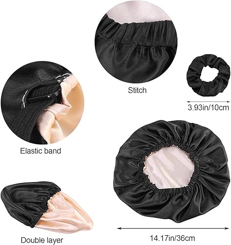 Miniatura 2 de Harewu Gorro de satén de seda para dormir, gorra grande ajustable de satén de seda para el cabello
