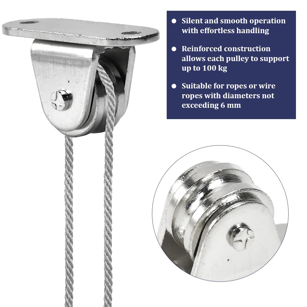 6 Stück Umlenkrollen Stahlseile Seilrollen mit Kugellager, Umlenkrollen für Seile, Hebekran Flaschenzug Riemenscheibe 60mm Schwerlastrollen für Wäscheleine, Sonnensegel, Gewächshaus, Lager