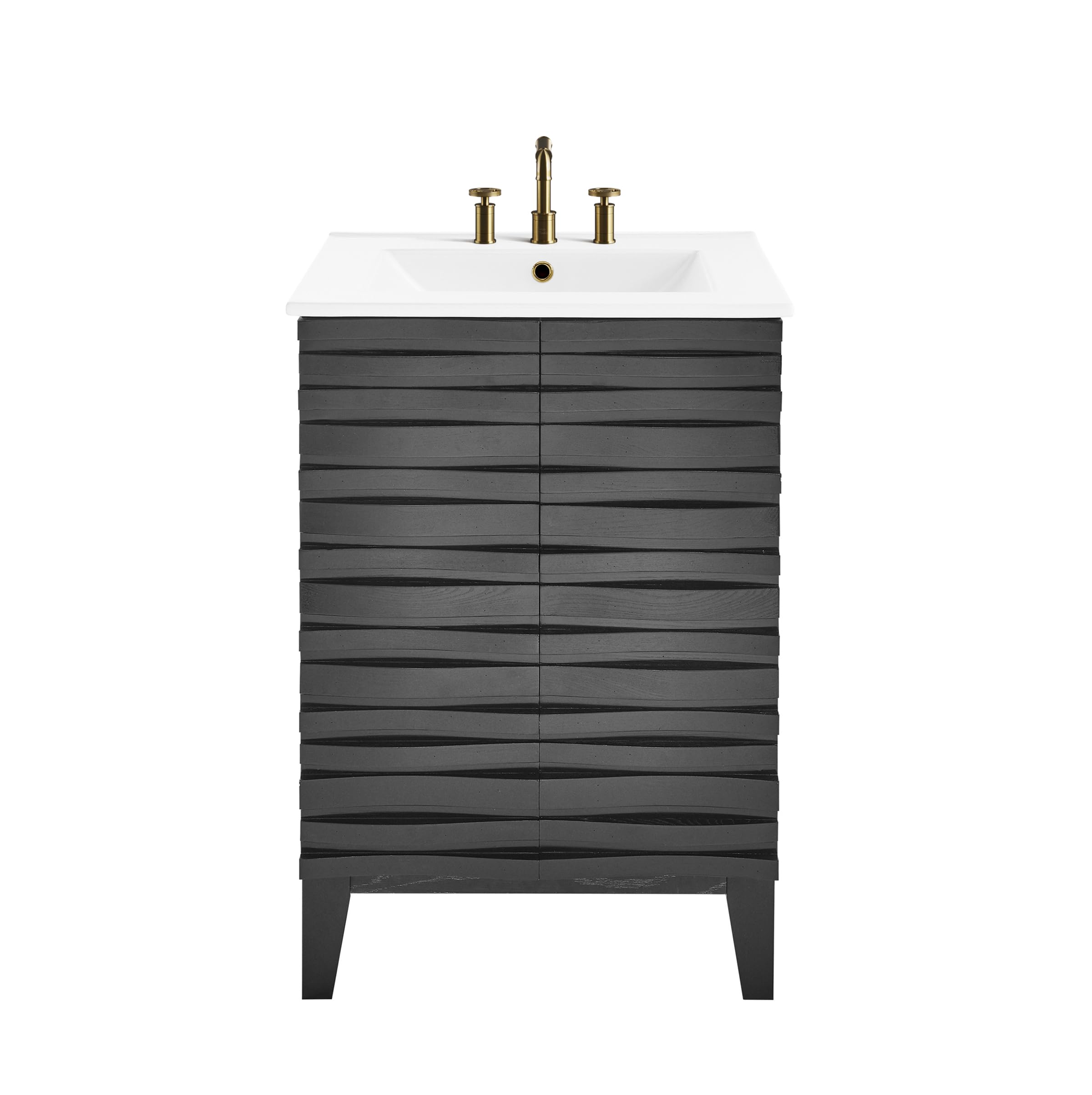 Swiss Madison Cascade 24 in. Black Oak Bathroom Vanity with White, 3-Hole Ceramic Sink Top