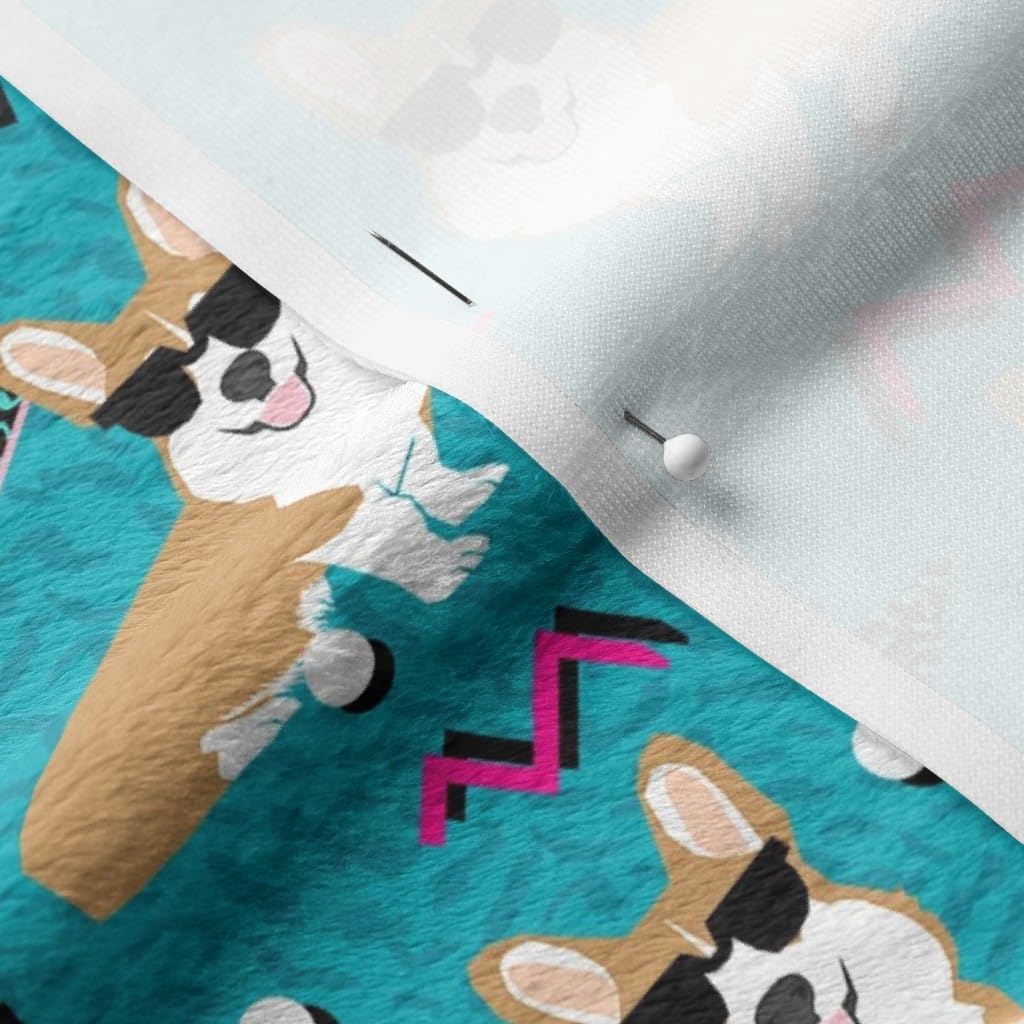 Spoonflower Fabric - Corgi 80S Retro Dog Blue Vintage Dogs Corgis Printed on Minky Fabric by The Yard - Sewing Baby Blankets Quilt Backing Plush