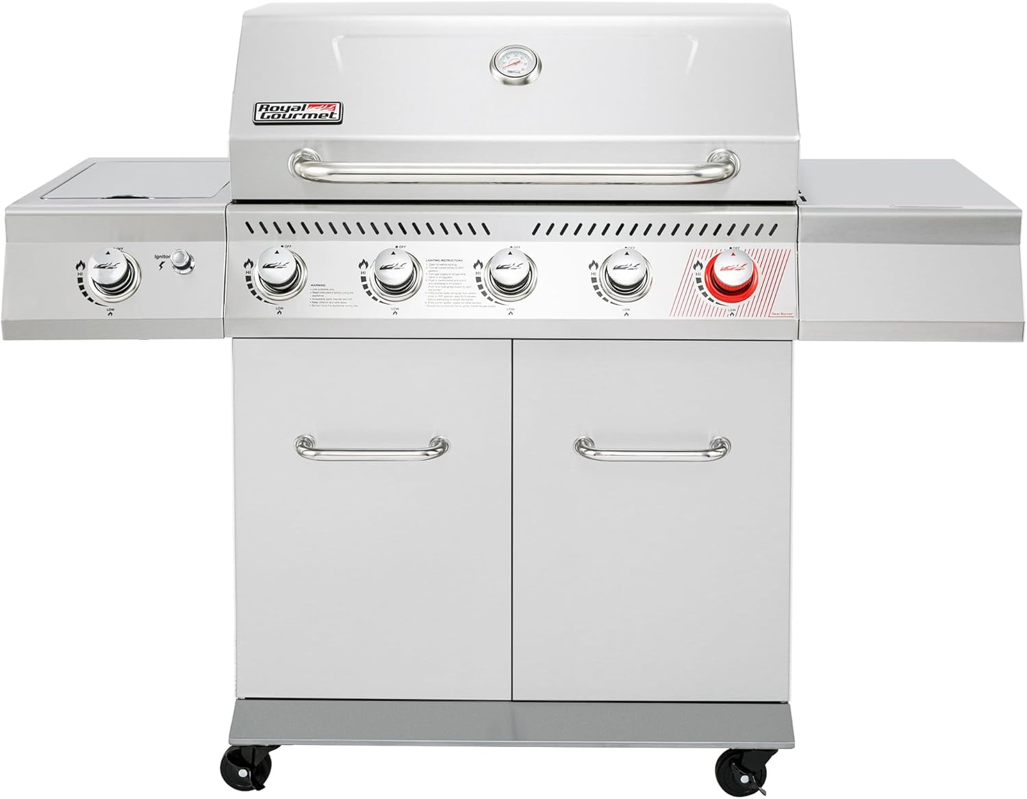 Royal Gourmet GA5404S 5-Burner Propane Gas Grill with Sear & Side Burner - 64,000 BTU Stainless Steel BBQ