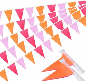 Rose Red Pink and Oranger Pennant Banner Flags Garland Streamers Party Decorations for Birthday Wedding Classroom Graduation 66Feet 60Flags