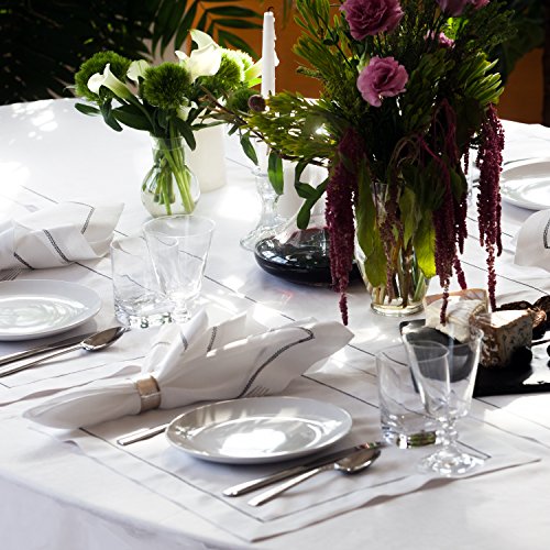 Huddleson White Italian Linen Tablecloth, 90" Round Circular Luxury Made In Us #TOP7