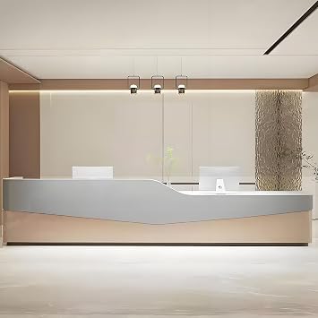 Reception Desk with Storage, Office Cabinet with Lockable Drawers, Front Desk No Assembly Required, Customizable Logo, Checkout Counter for Shop Salon Station Receptionist Table Right, 79