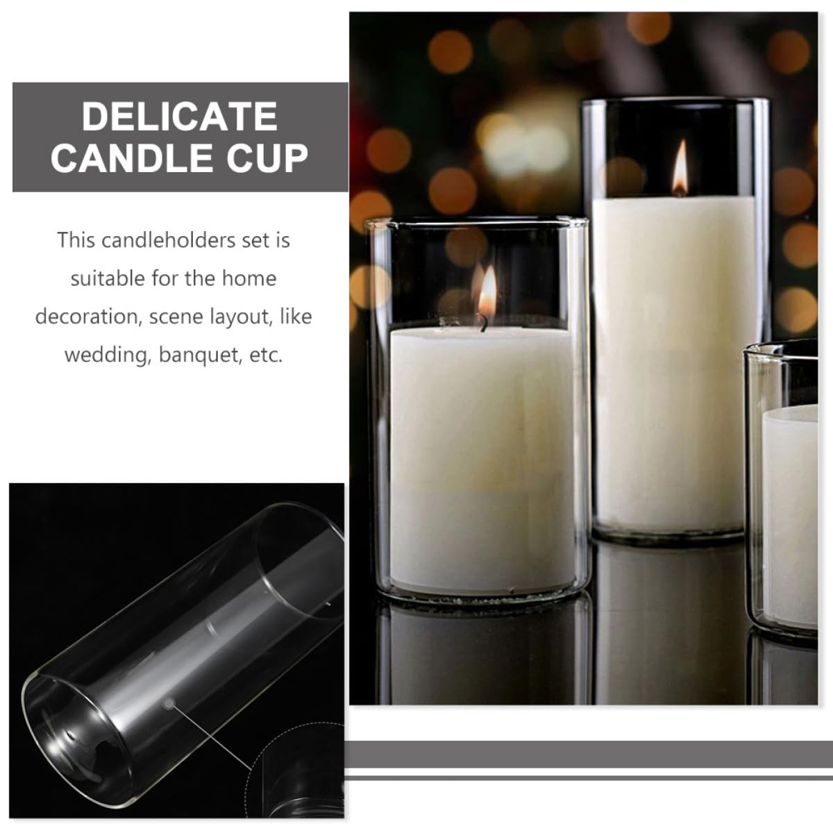 ERINGOGO Bougeoirs Design Simple et Solide Lot de 3 en Verre Cylindrique Transparents pour Décoration Créative et Ambiance Romantique