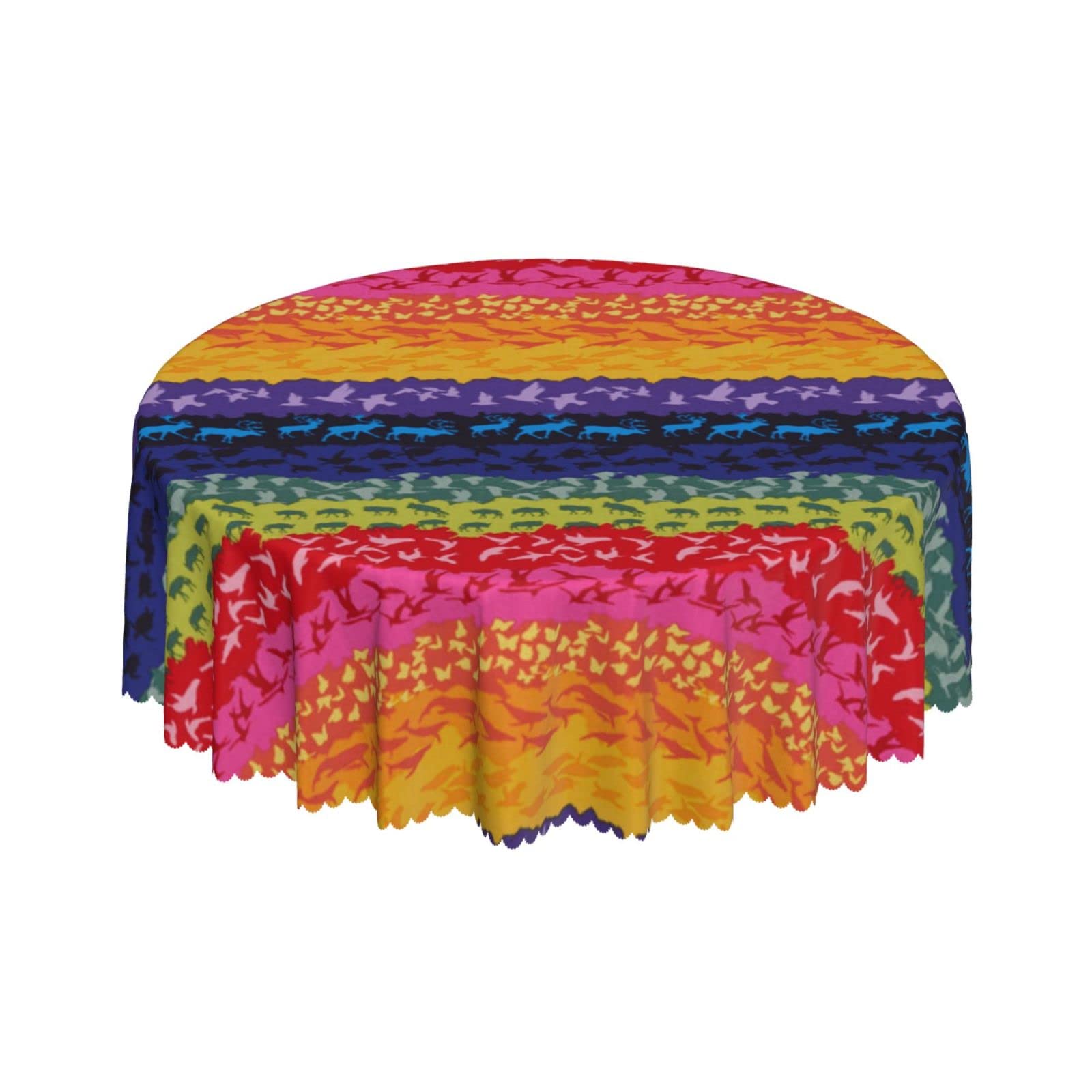 Lsjuee Animal Rainbow Stripes Round Tablecloth 60 Inch Printed Washable Tablecloth for Dining Party Holiday Fall Home Decorative