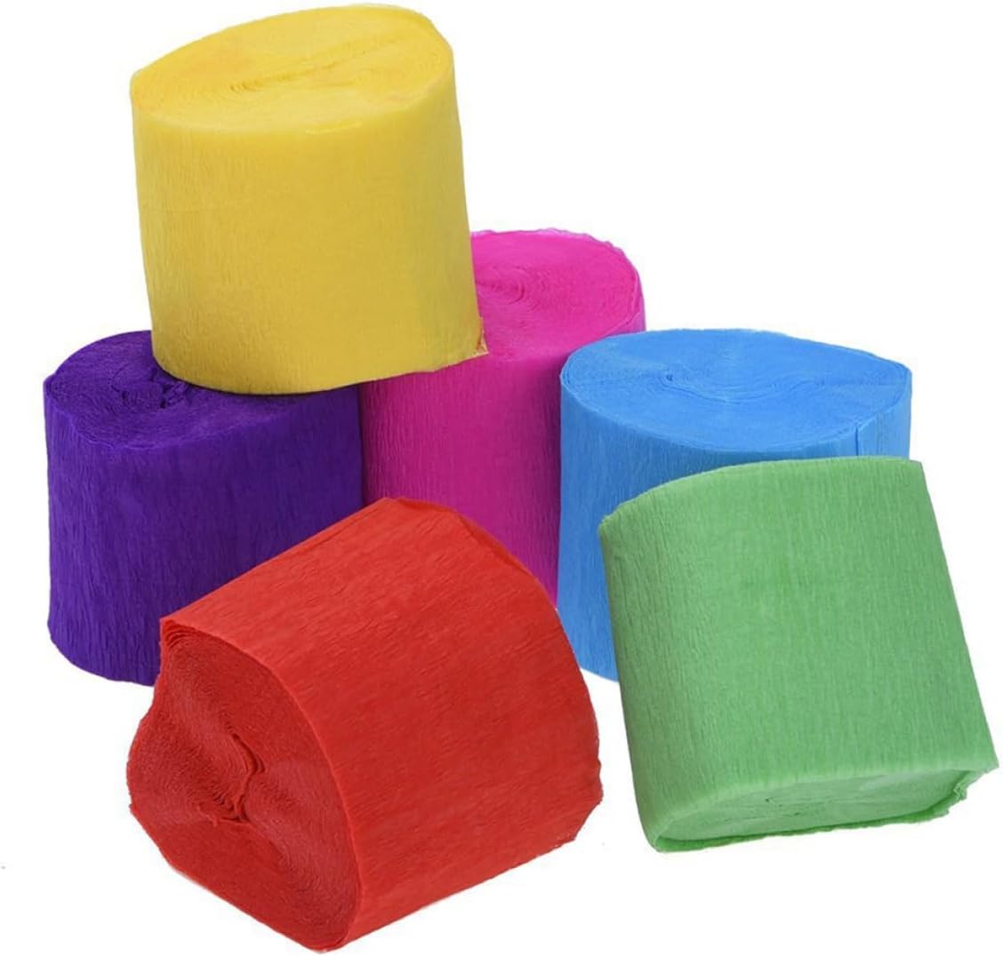 Luxshiny 9m Crepe Paper Rolls 6 Pack Streamer Party Decorations Non-Recycled for Birthday Wedding