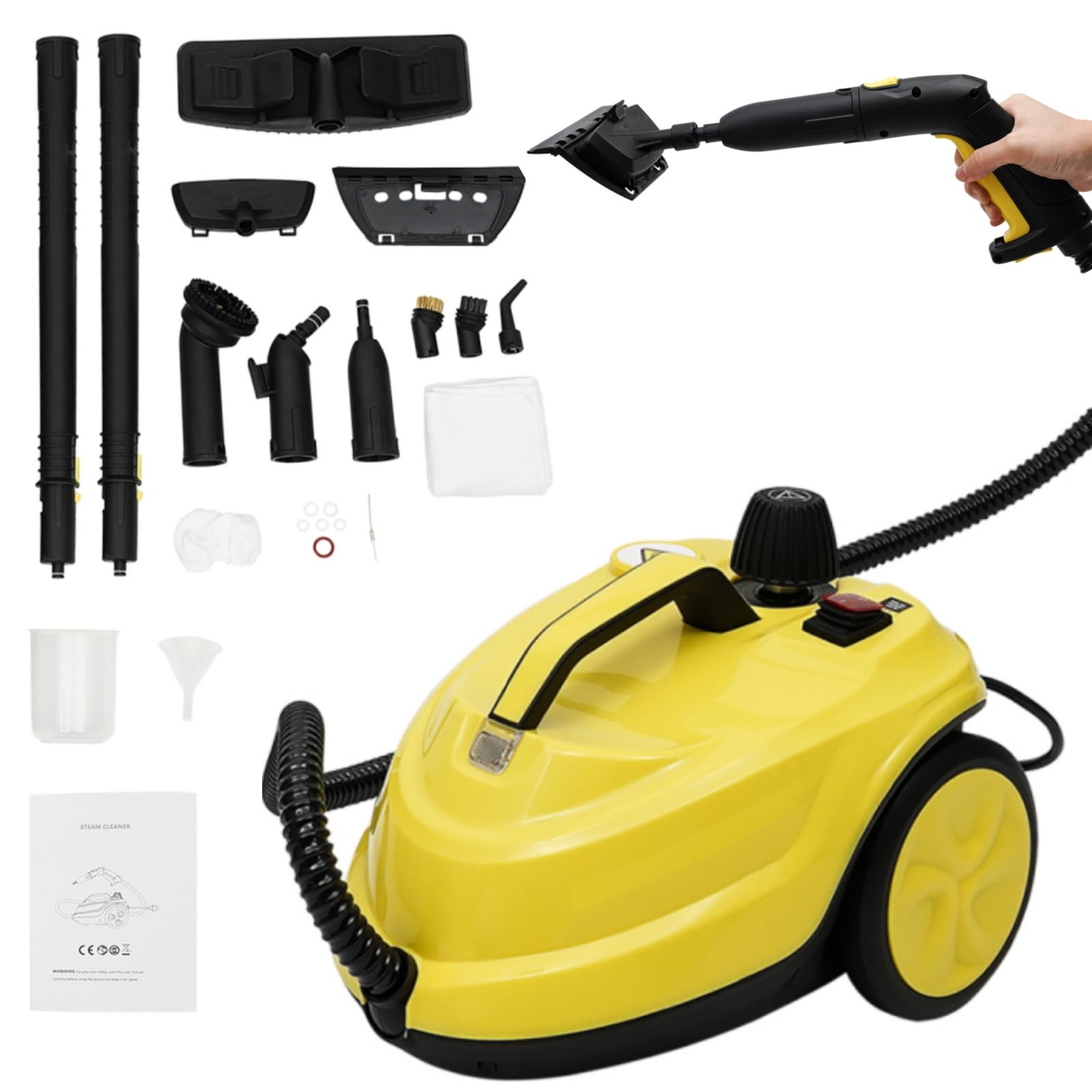 Myjka parowa, wielofunkcyjna myjka parowa, 2000 W, przenośna ręczna myjka parowa z 13 akcesoriami, zbiornik 1,8 l, zestaw do czyszczenia podłóg i dysz do dywanów, płytek, okien, podłóg