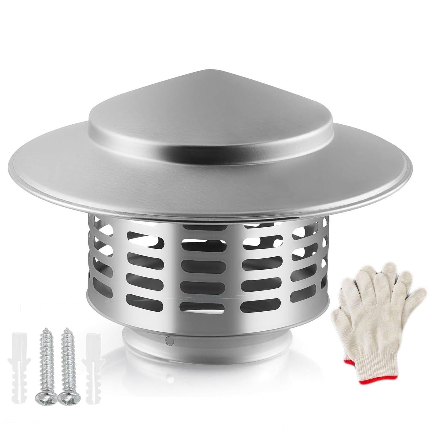 IGNVXMGKP Chimney Cap for Outside, Stainless Steel Chimney Cover with Screen, 3 Inch 4 Inch Round Stove Pipe Cap, Fireplace Roof Vent Cover Rain Caps for Chimneys Stovepipe Finial(4 in)