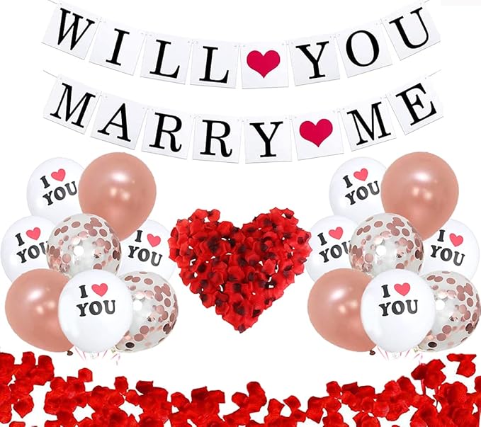 GIUSOBG Rosenblätter Deko Set - 1000 Rote Rosenblätter & 10 Herz-Ballons Für Romantische Dekoration