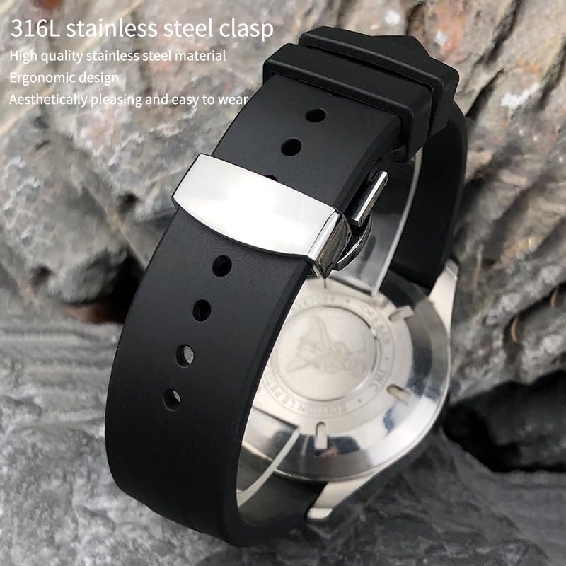 Bracelet montre fluororubber premium pour IWC Pilot noir élégant