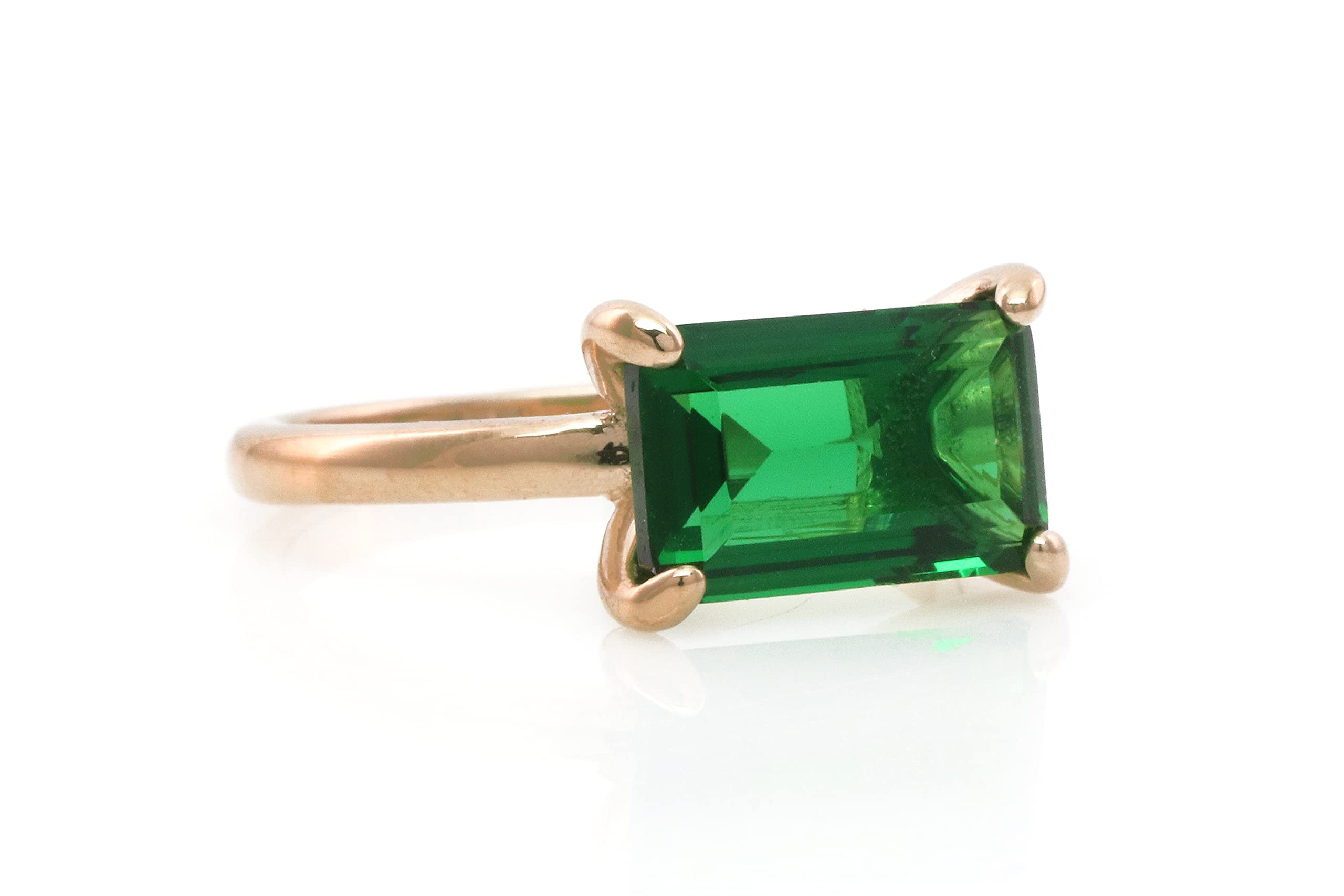 Anillo de Oro Esmeralda - Anillo de Compromiso Minimalista con Piedra Preciosa, Anillo de Moda, Anillo de Aniversario - Joyería de Damas hecha a mano - Personalizable con Grabado - con Caja de Firma