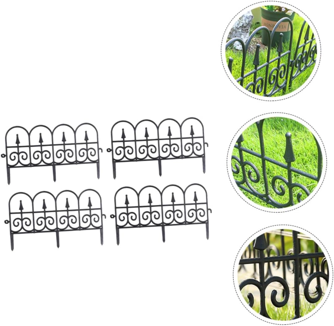 4pcs Movable Garden Lawn Border Fence Decorative Landscape Fencing Easy to Install Plastic Edging for Flower Beds and Plant Protection Black Color