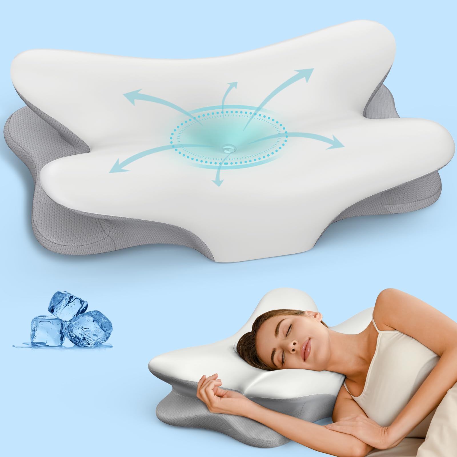 Photo 1 of Cervical Neck Pillow for Pain Relief - Ergonomic Side Sleeper Pillow for Neck Support, Cooling Memory Foam Pillows for Sleeping, Contour Pillow Orthopedic Bed Pillow for Back Stomach Sleepers