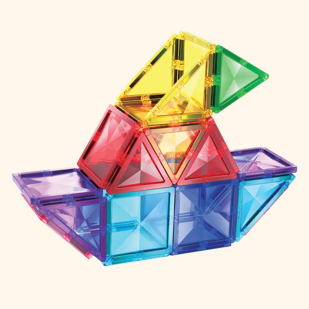 LERNI COLORMAG Magnetbausteine 60 Teile – Magnetisches Konstruktionsspielzeug für Kinder ab 3 Jahren, Mint Lernspielzeug mit Ideenheft, Klassische Farben