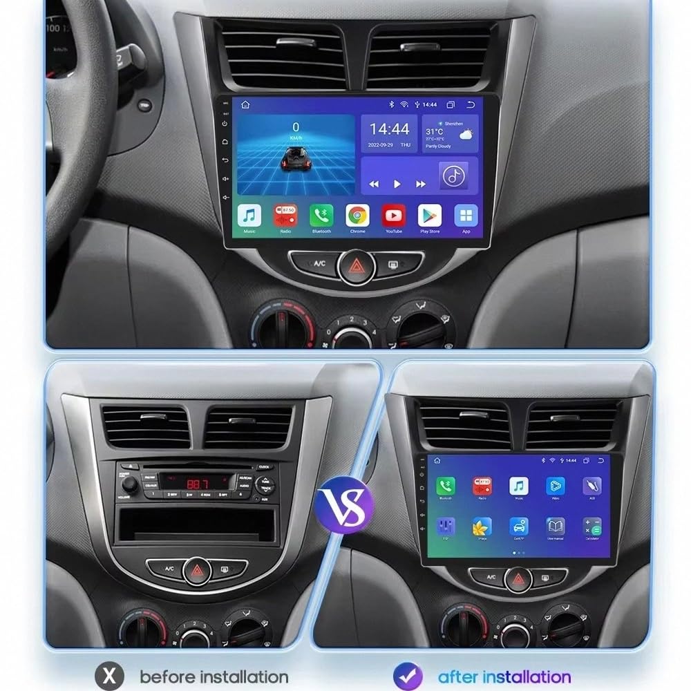 Wyświetlacz Carplay dla Hyundai Solaris Accent Verna 2010-2016 Z Kamerą Cofania, Funkcją Mirror Link, Sterowaniem Głosowym I Radiem Fm; Obsługa Siri/Aux/Airplay, 4 Rdzeń 4G+64G