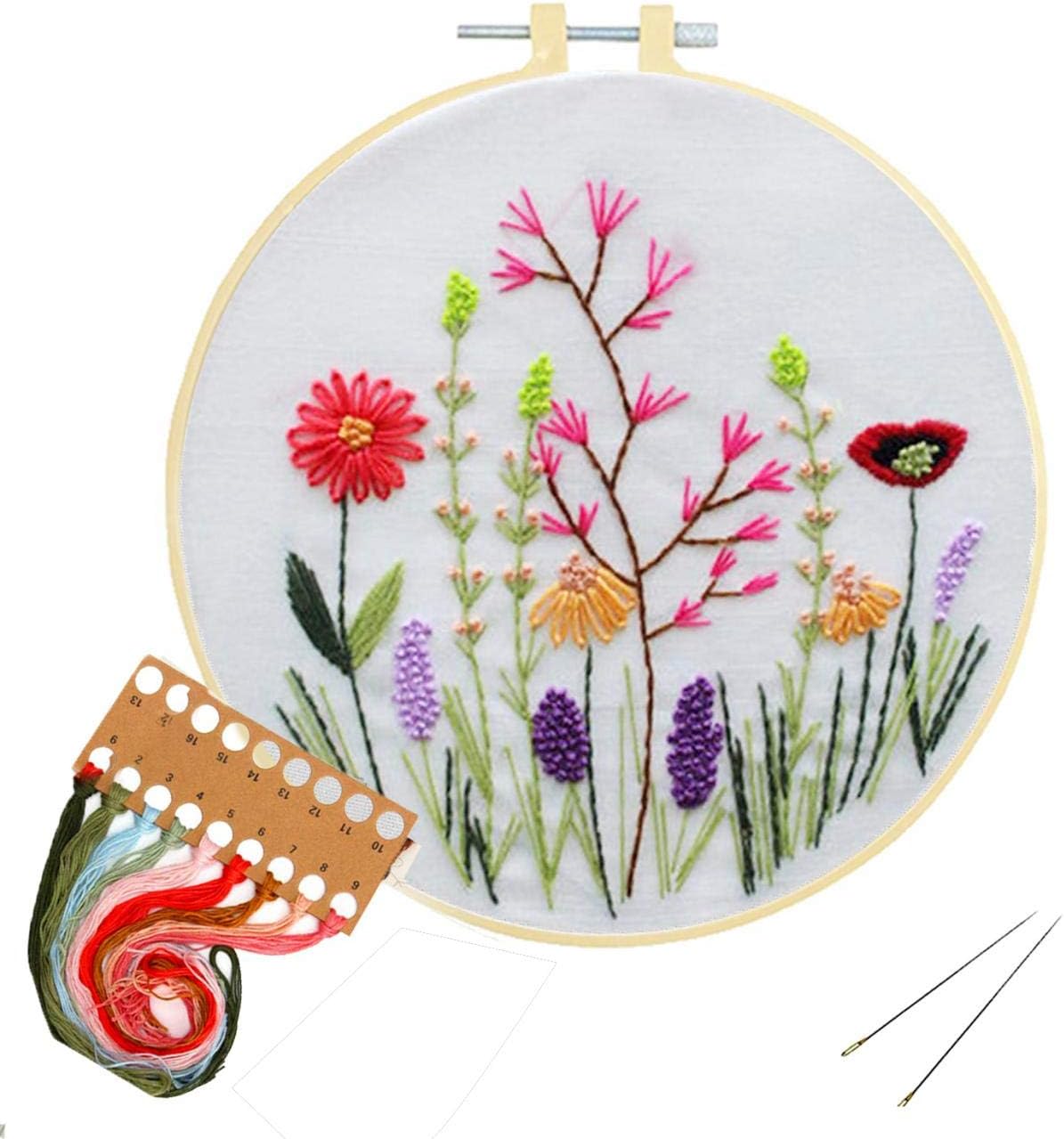 Artilife Embroidery Starter Kit Cross Stitch Kit for Adults Beginners Stamped Embroidery Kits with Pattern for Kids Crafts Embroidery Hoops Floss Thread Needles