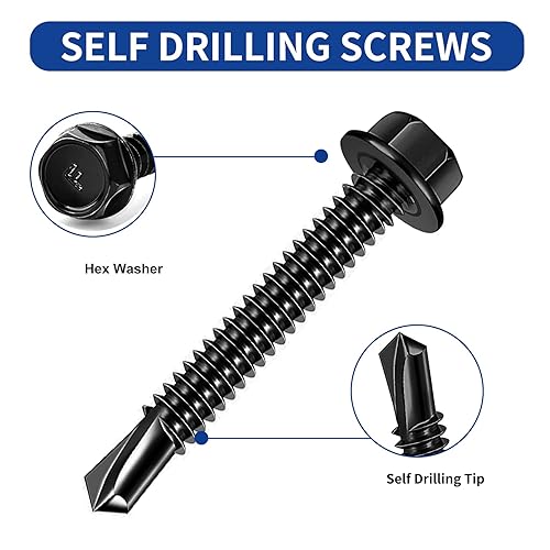 Miniatura 3 de Tornillos autoperforantes  #8 x 12 pulgadas a 1-12 pulgadas Kit de tornillos de cabeza hexagonal de arandela hexagonal 410 tornillos autorroscantes