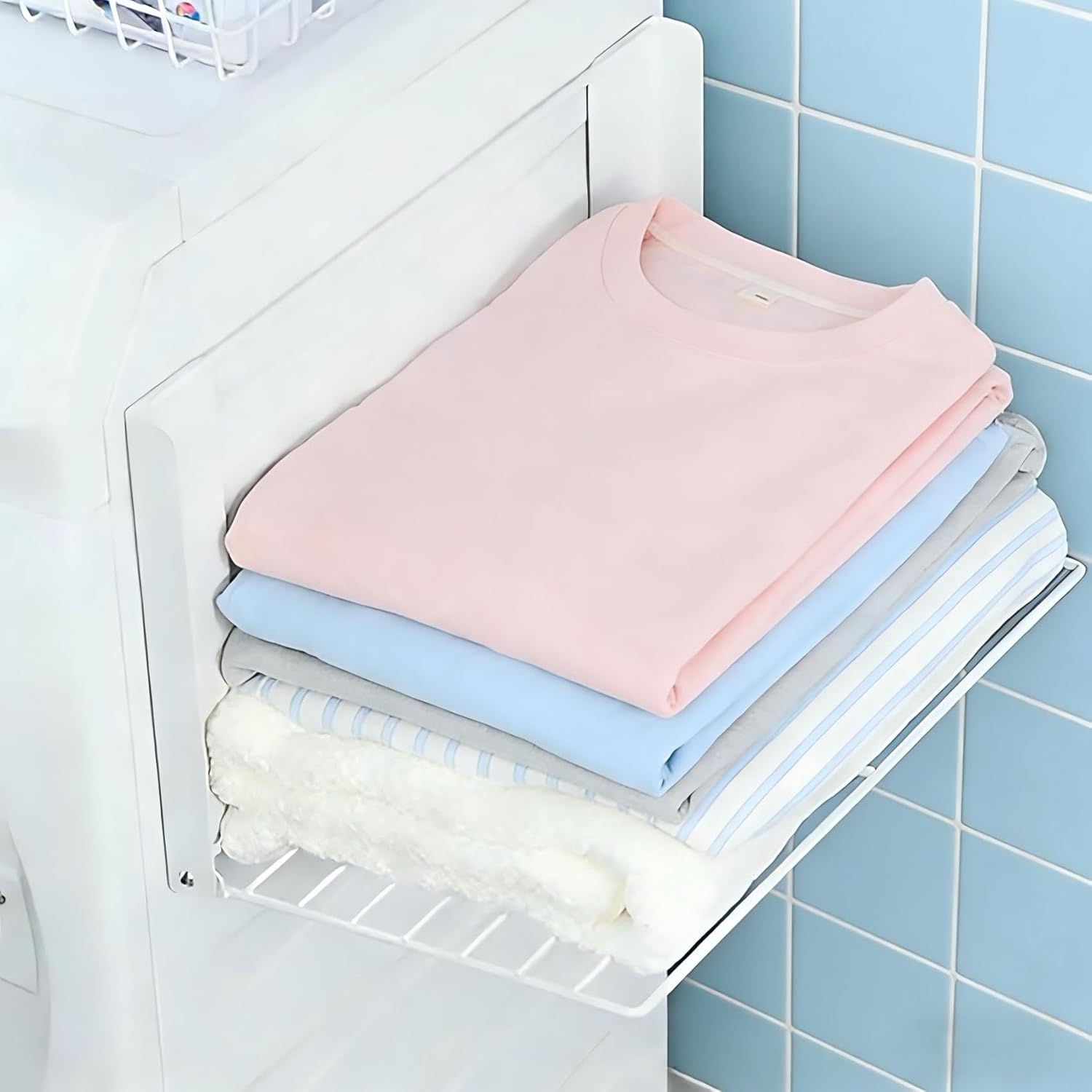 Magnetic Multi-Purpose Organizer Shelf White Space Saving Side Storage Rack for Washing Machines, refrigerators, and bathrooms, Foldable Towel Rack for Laundry and Camping Areas White