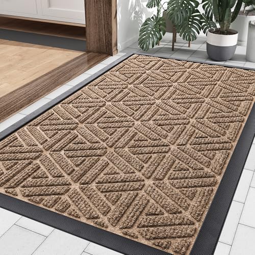Smiry Front Door Mat Outside Entrance, Heavy Duty Natural Rubber Doormat, Trap Dirt and Moisture Easy Clean Low Profile Patio Porch Welcome Floor Mats for Entry, 29.5x17 Inch, Coffee