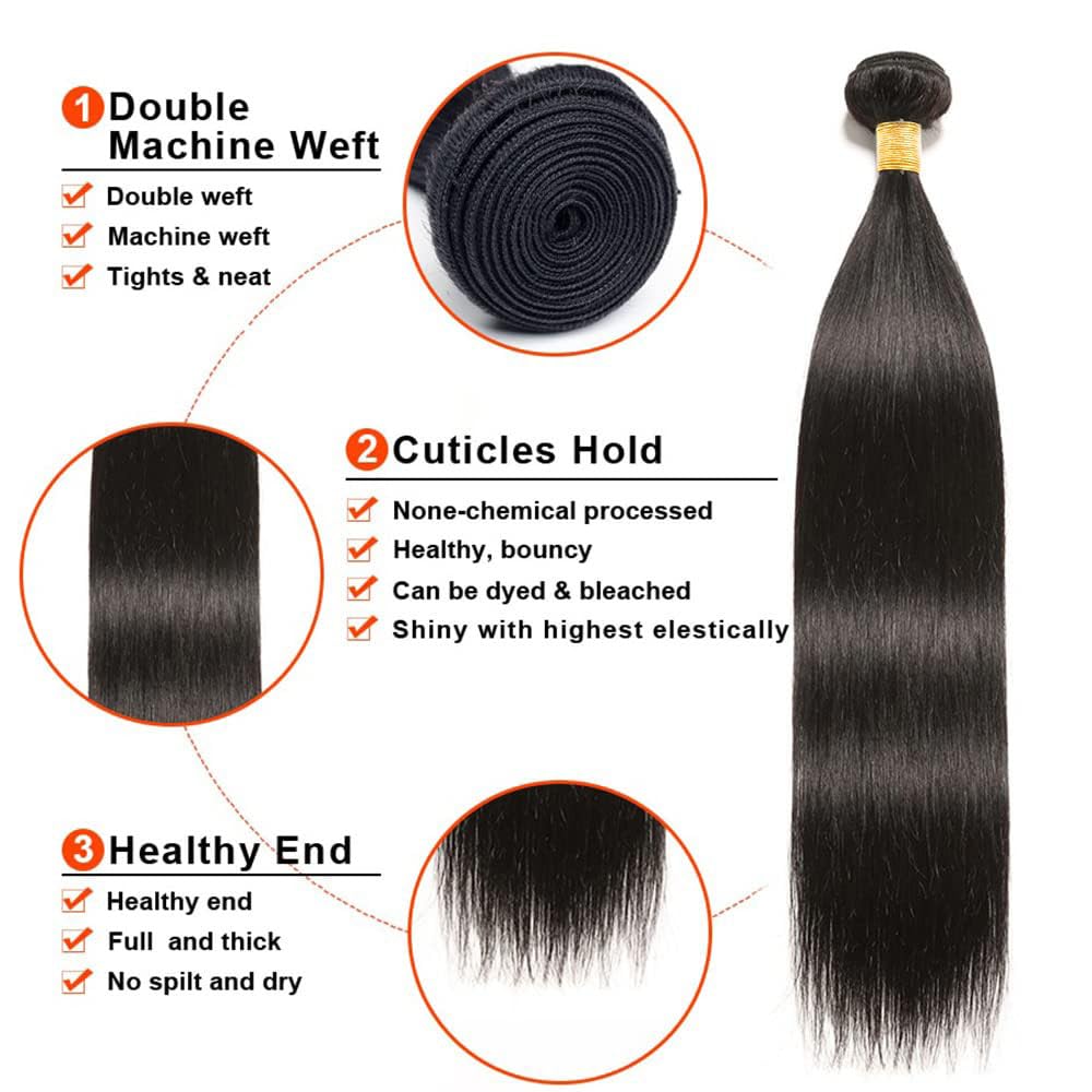 Straight Bundles Human Hair Tessitura Capelli Veri Extensions Capelli Umani Estensioni 3 Bundles 100g/pcs Double Weft #1B Natural Black for Woman 22 24 26 Inch