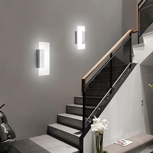 Miniatura 5 de LMQNINE Moderno aplique de pared de acrílico LED, luz blanca, 6000 K, iluminación de pared acrílica cableada para dormitorio, pasillo, escaleras,