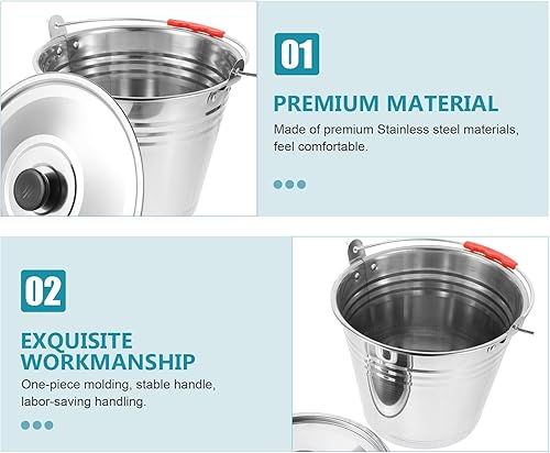 Miniatura 7 de Cubo de acero inoxidable para leche con tapa, cubo de vino, jarra de agua, cubo de almacenamiento de líquidos, cubo de hielo para cerveza, cubeta de