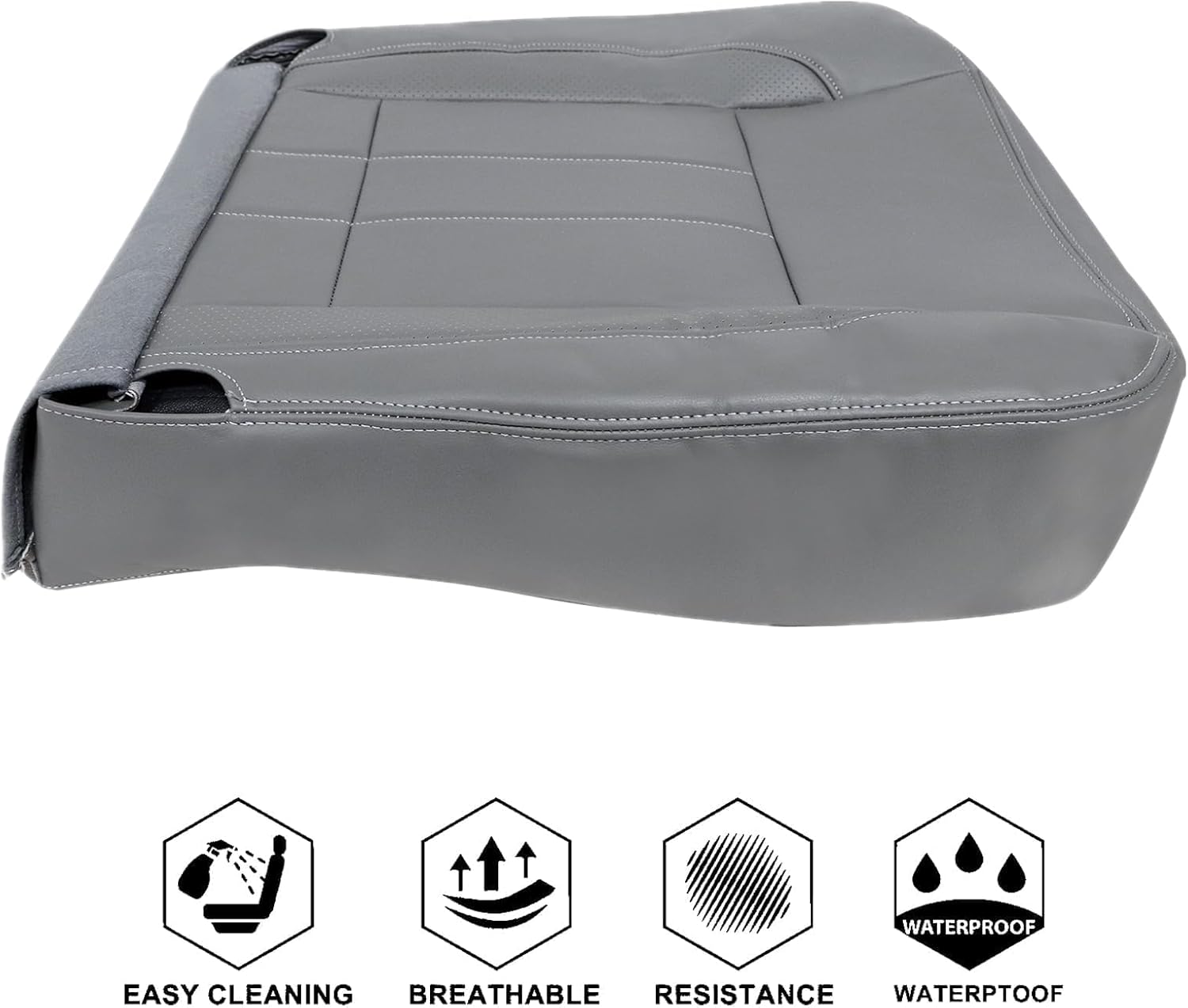 NLQR Front Driver and Passenger Side Bottom Replacement Seat Covers Microfiber Leather Gray Compatible with Dodge Ram 1500 2500 3500 4500 2006 2007 2008 2009