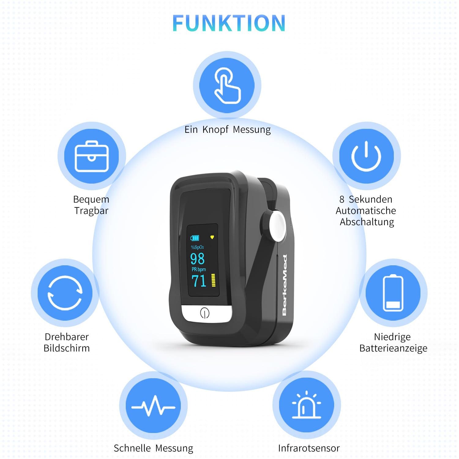 pulsoximeter,Sauerstoffsättigung Messgerät Finger,with OLED Screen and Lanyard,for Children, Adults, Elderly, Families and Hospitals