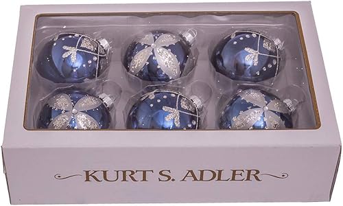 Adornos de bola de vidrio azul marino de 3.150 in, juego de 6 piezas