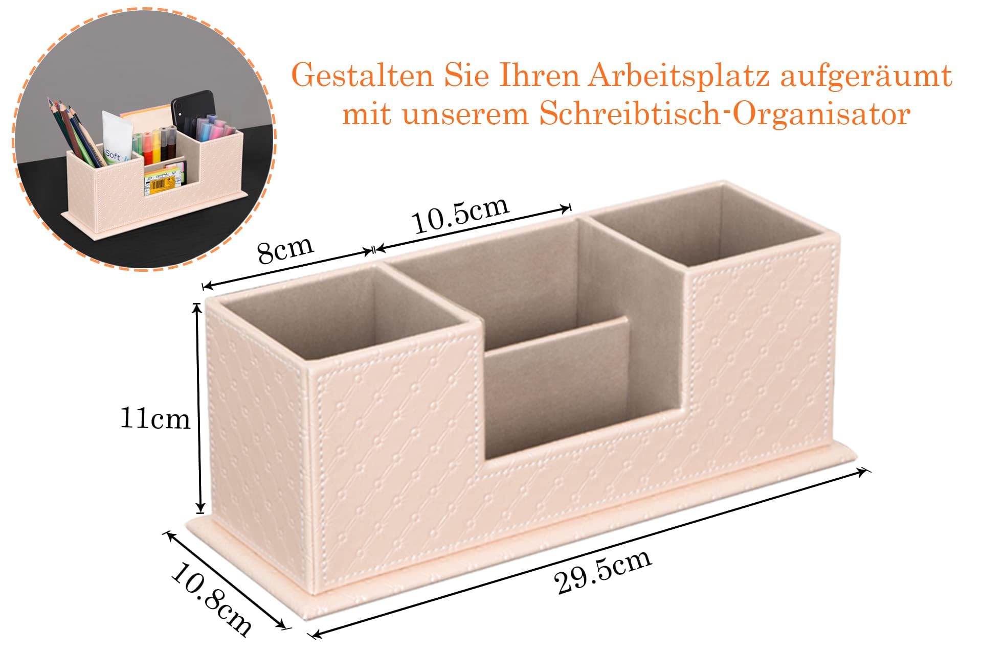AINAK PU Leather Desk Organiser (4 Compartments), Pen Holder, Desk Organiser for Office Supplies Post-its, Notes - Image 3