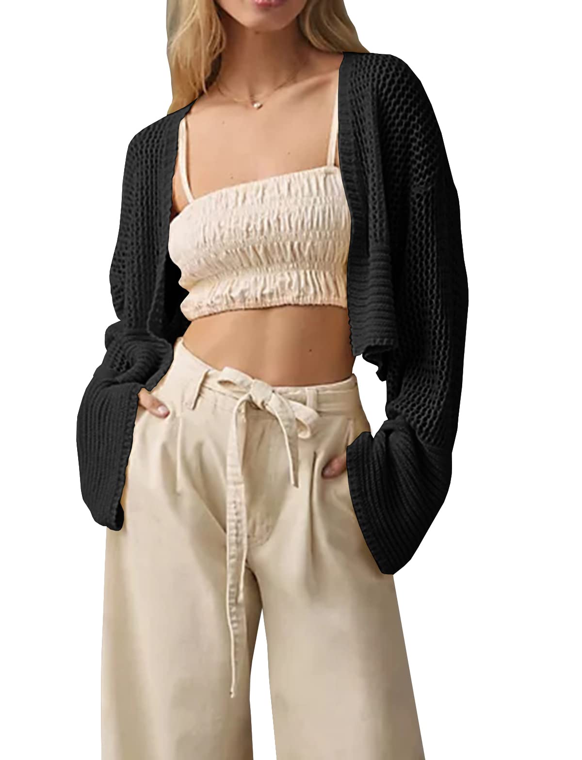 Cropped Cardigan Sweaters for Women Kimonos Boho Lightweight Summer Open Front Knit Cardigan Outerwear