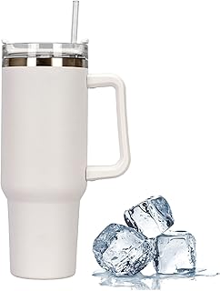 Somerway 1182ml Travel Mug 40oz Tumbler with Straw and Lid, Stainless Steel Double Wall Vacuum Insulated Coffee Mug for Hot and Cold Coffee, Travel Mug with Handle, Coffee Mug for On The Go White