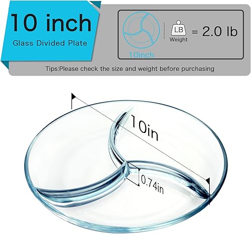 Miniatura 2 de NUTRIUPS Platos divididos duraderos de 10 pulgadas, 2 piezas, platos llanos divididos para adultos, dieta bariátrica apta para microondas y