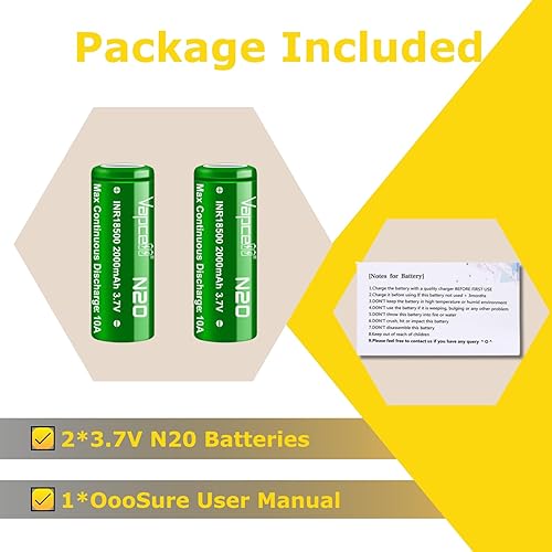 Vista 5 de 18500 2000mah 10A 3.7V N20 Pilas recargables de parte superior plana (paquete de 2)