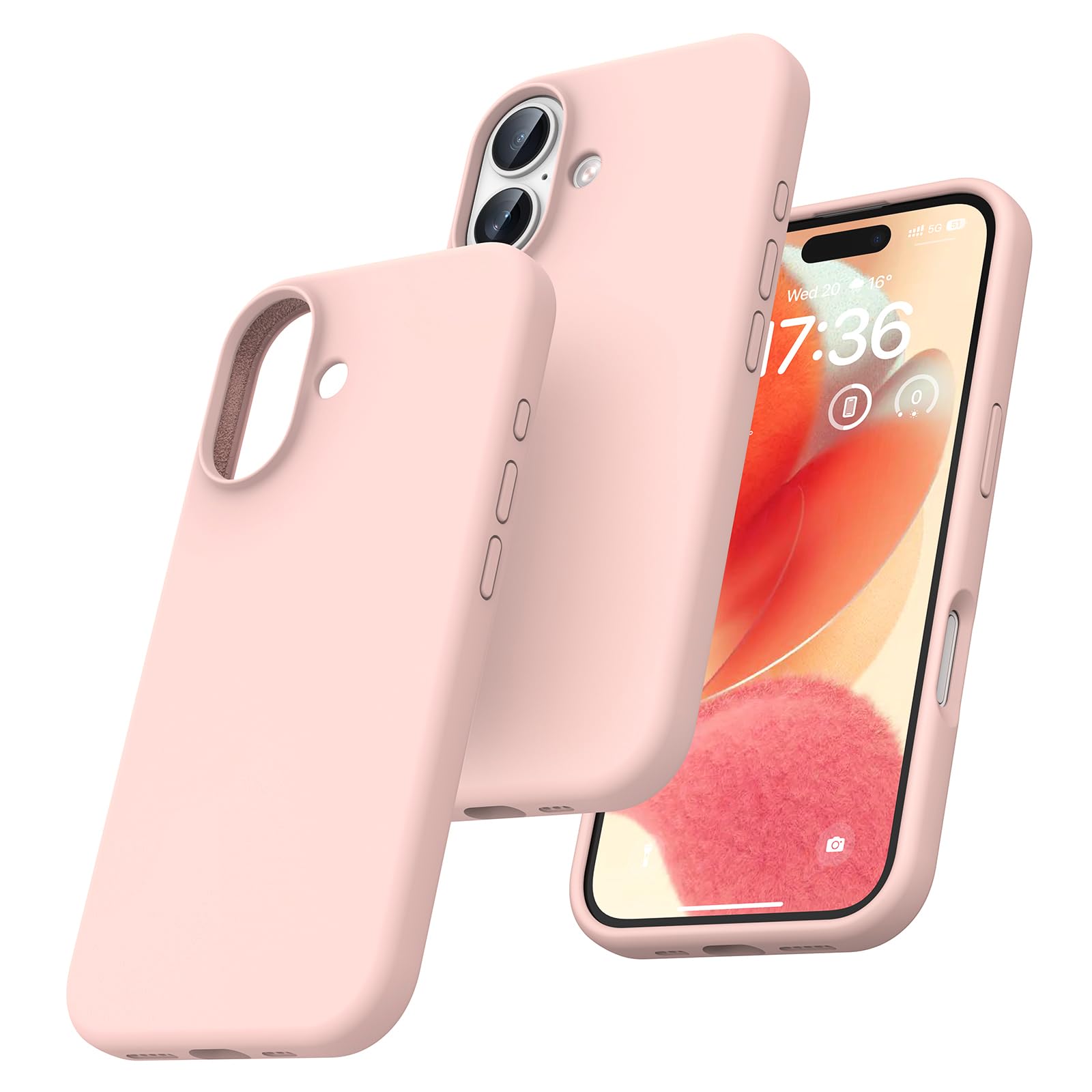 TOCOL für iPhone 16 Hülle Silikon, Stoßfest Anti-Rutsch Anti-Fingerabdruck Kratzfest Handyhülle für iPhone 16 Case, Rosa