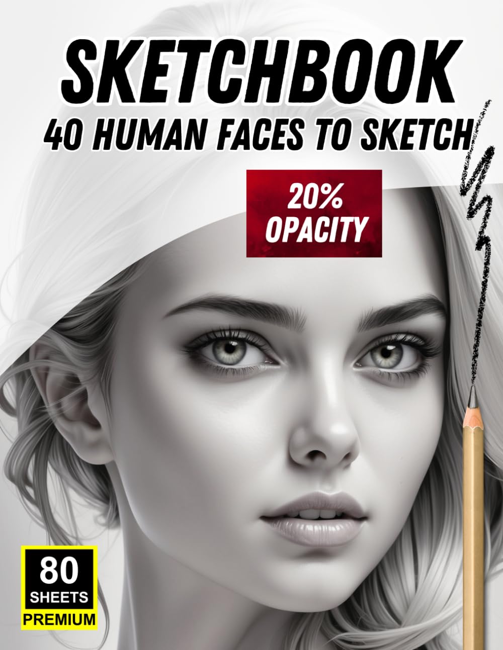 Sketchbook: 40 Human Faces to Sketch – Portrait Practice with 20% Opacity: One Face Per Page | 80 Premium Sheets | Ideal for Tracing, Shading, and Mastering Realistic Face Proportions