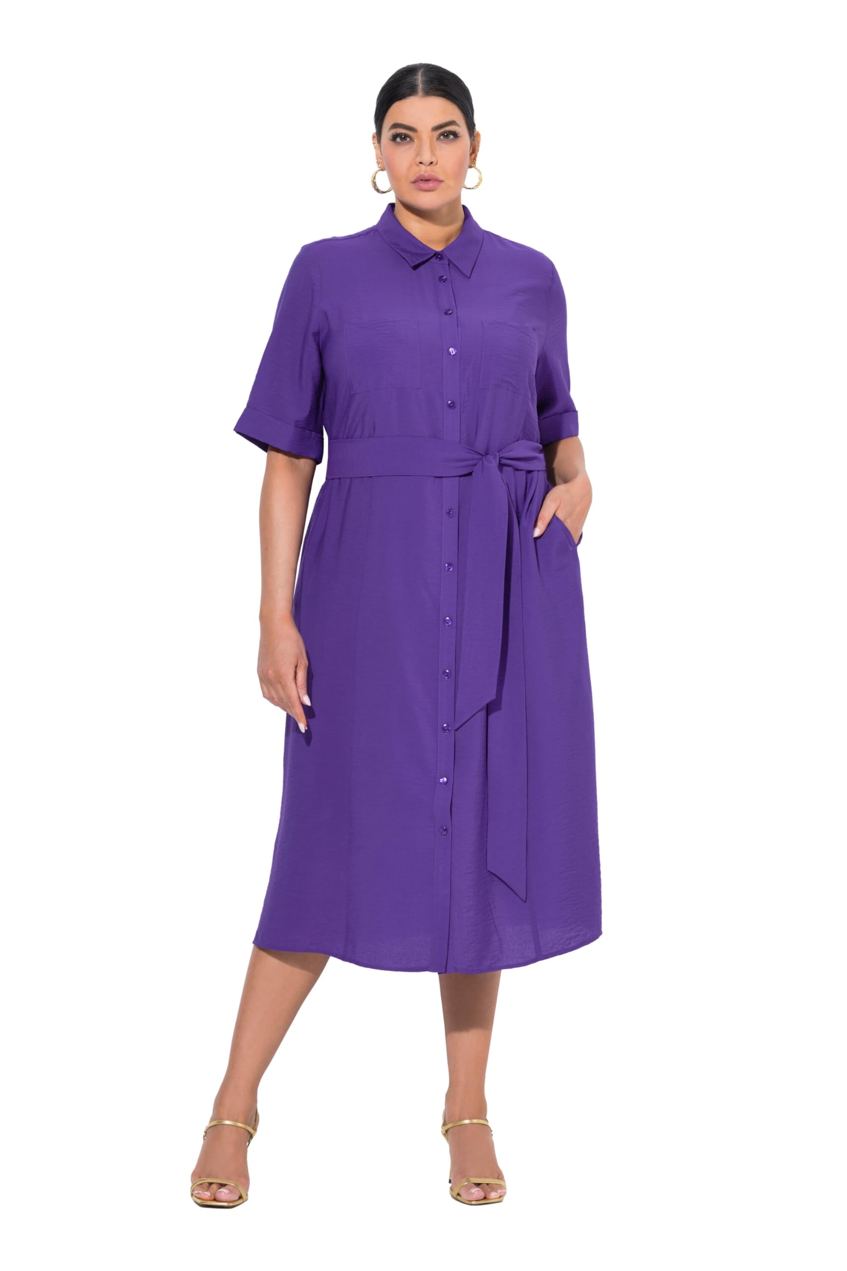 Ulla Popken Damen große Größen Übergrößen Plus Size Midikleid, A-Linie, Hemdkragen, Halbarm 840822