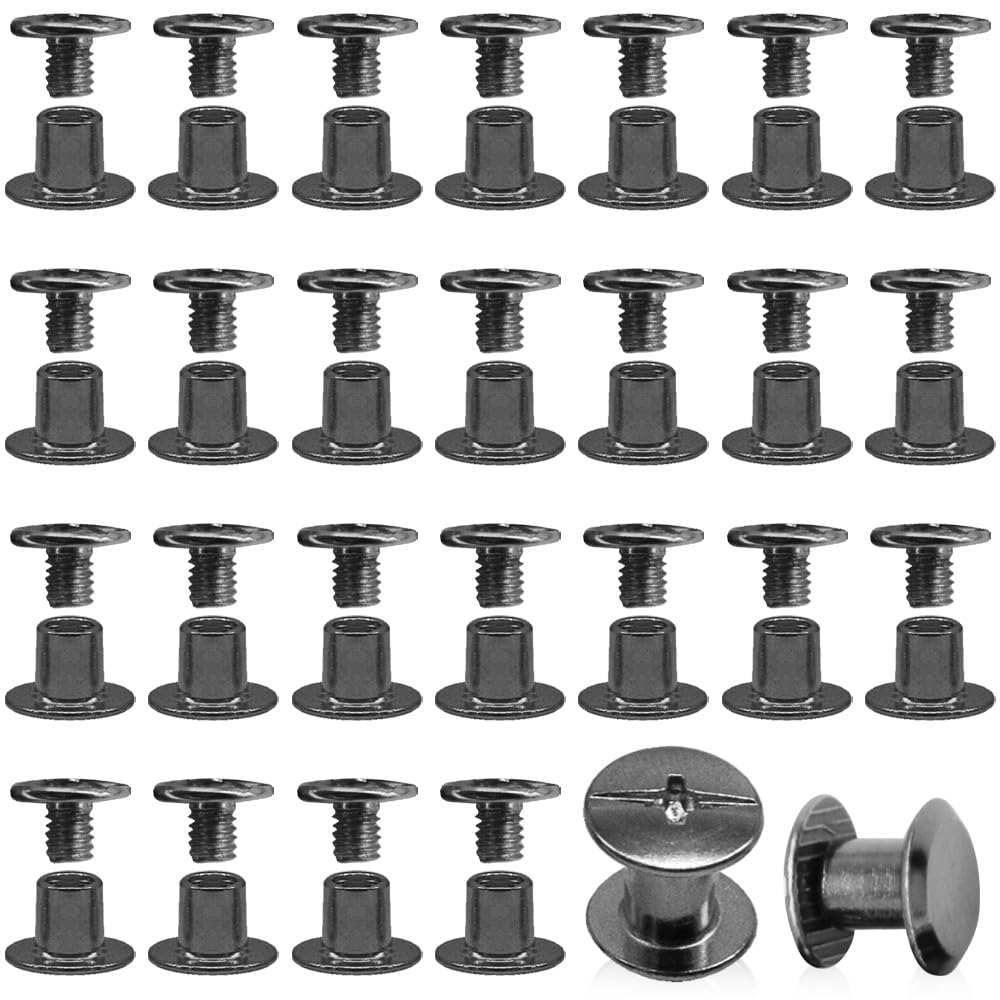 Hocansen 50 Set Chicago Screws M5x6mm Leather Screw Nail Rivet Chicago Bolts Button Metal Binding Screws Posts Round Flat Head Stud Screw for Leather Craft and Bookbinding (Gunmetal/M5x6mm)