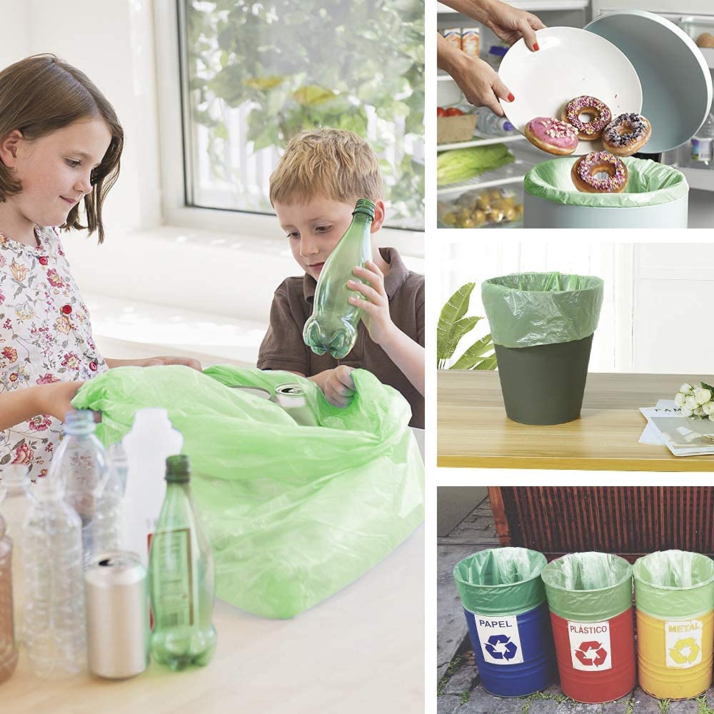 4-6 Gallon Small Trash Bags Biodegradable, 20 Liter Mini Compostable Strong Bathroom Garbage Bags with Tear & Leak Resistant, Recycling Eco-Friendly Trash Can Plastic Liner, Green, 100 Counts