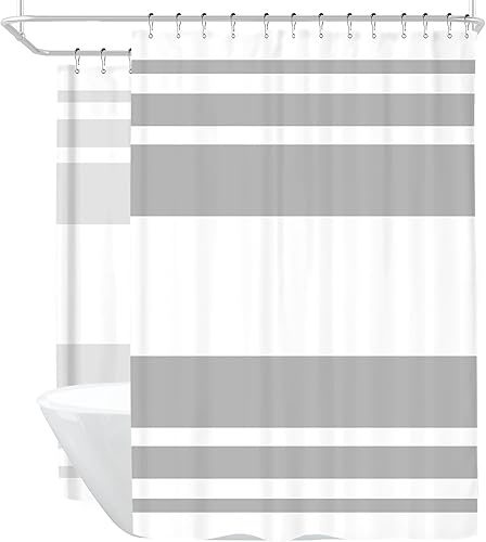 Riyidecor Clawfoot - Cortina de ducha de 180 pulgadas de ancho x 70 pulgadas de alto, envolvente, redonda, extra ancha, gris, blanco, tela a rayas,