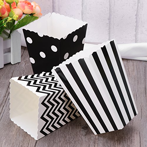 Nuolux Kids Snack Container 48Pcs Popcorn Boxes Cardboard Candy Container Rugby Stripe Wave Dot Pattern (Black) Black Decor #TOP1