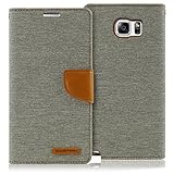 Galaxy NOTE 5 Case, [Drop Protection] GOOSPERY Canvas Diary [Denim Material] Wallet Case [ID Credit Card and Cash Slots] with Stand Flip Cover for Samsung Galaxy Note 5 - Gray / Brown