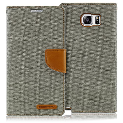 GOOSPERY Canvas Wallet for Samsung Galaxy Note 5 Case (2015) Denim Stand Flip Cover - Grey