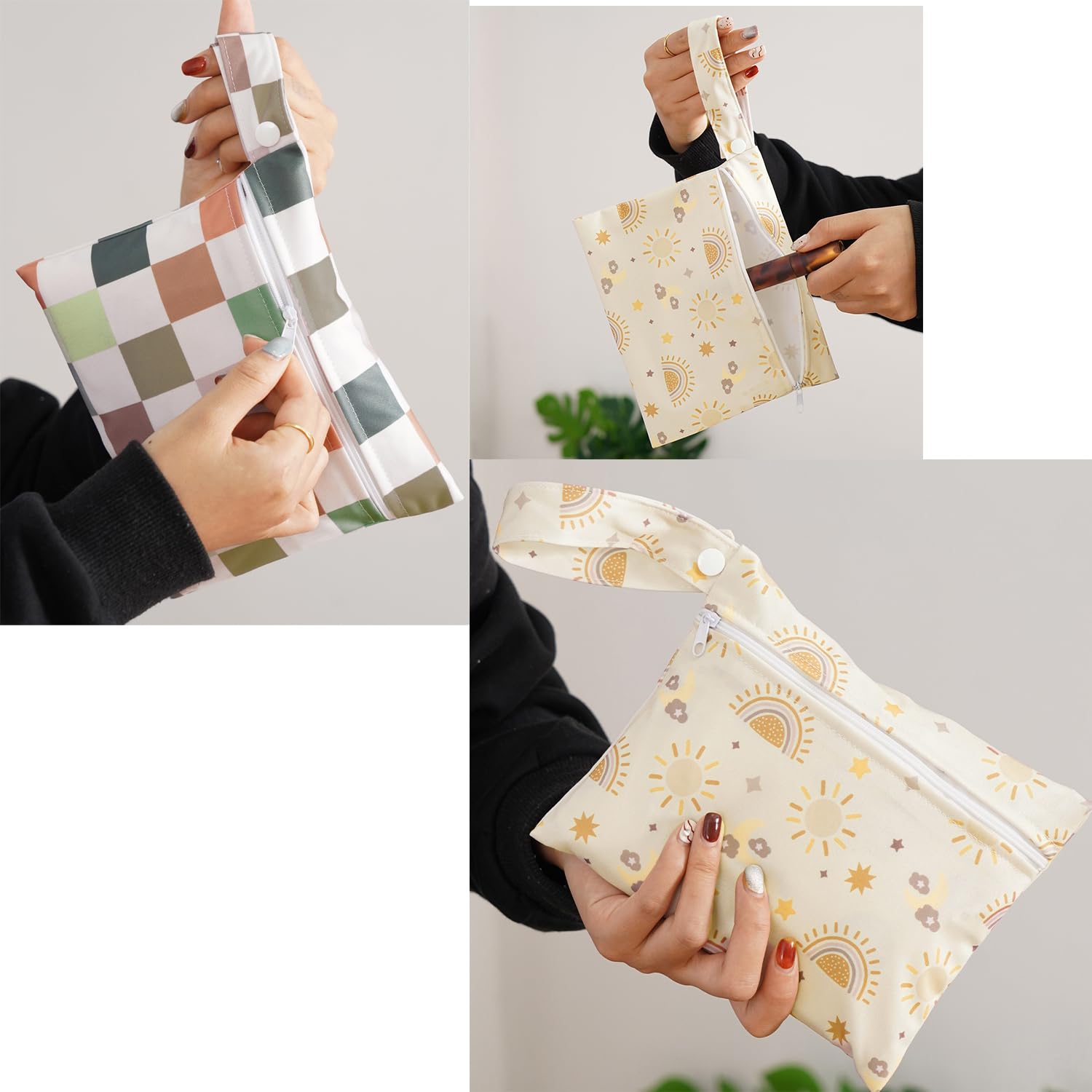 Mini sac à langer avec motif animal coloré - Sac à langer imperméable - 22 x 15 cm - Petit sac à couches humide - Organiseur pour bébé - Pour la natation, les voyages, la plage, Animaux roses