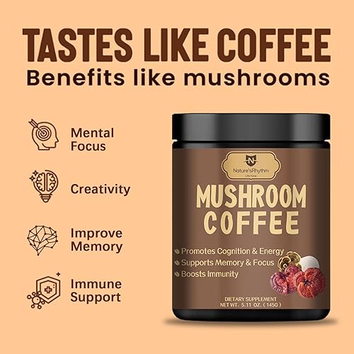 Miniatura 5 de Nature's Rhythm - Café orgánico de hongos con hongo melena de león, Ganoderma Lucidum, Cordyceps, para energía, enfoque e inmunidad, café de hongos