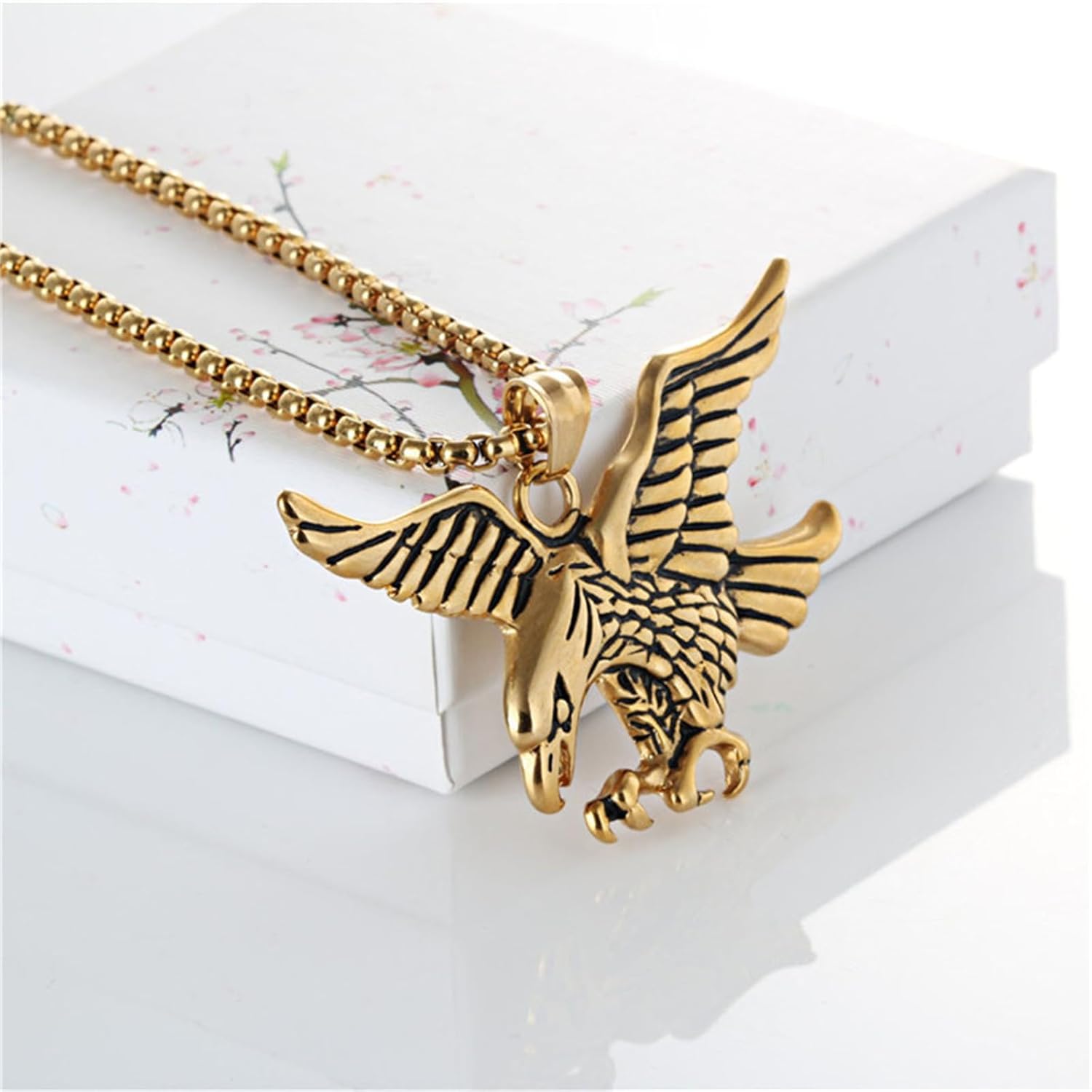 Vintage Eagle Pendant Necklace Stainless Steel Punk Cool Flying Hawk Bald Eagles Bird Animal Wing Adjustable Chain Necklace for Men Women Gothic Style Rock Hip Hop Fashion Jewelry Gifts - Image 4