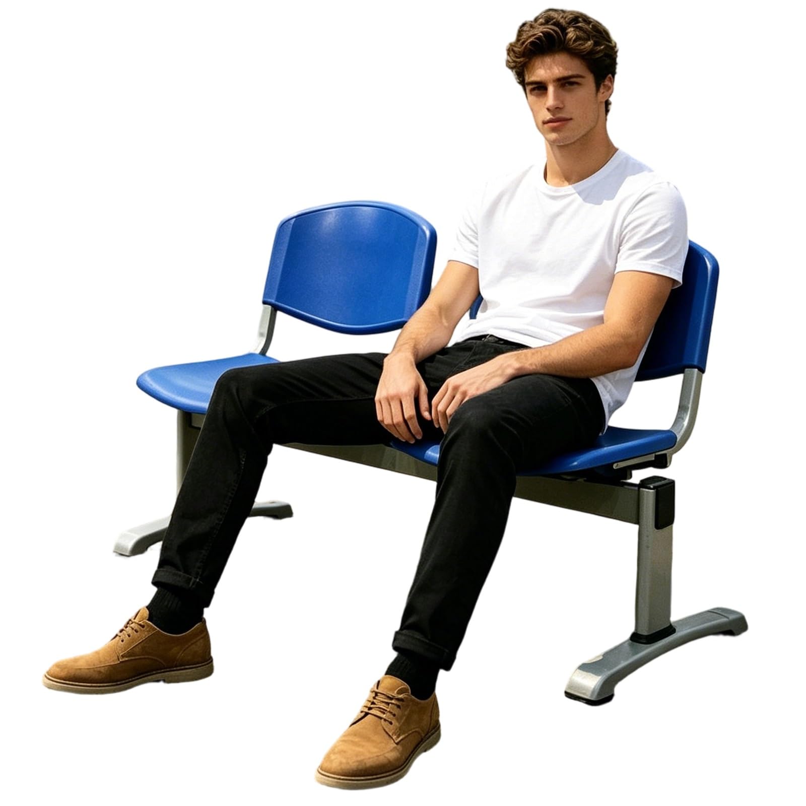 3 Sitzer Empfangsbank für Lobbys und Wartebereiche, Belastbarkeit: 400kg, 97x81x52cm, Metallgestell(Blue)