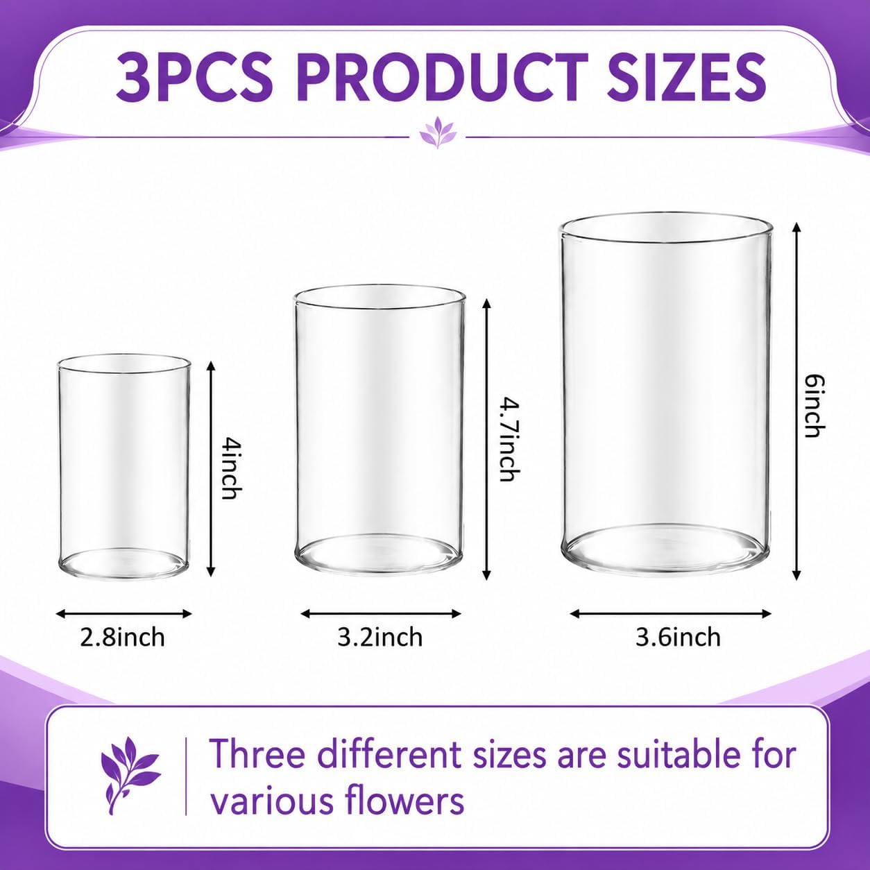 36pcs Glass Vase Cylinder for Centerpieces 4,4.7,6Inch Tall Small Flower Glass Clear Home Decor Centerpiece Table Flower Vase Decorations for Wedding＆Holiday